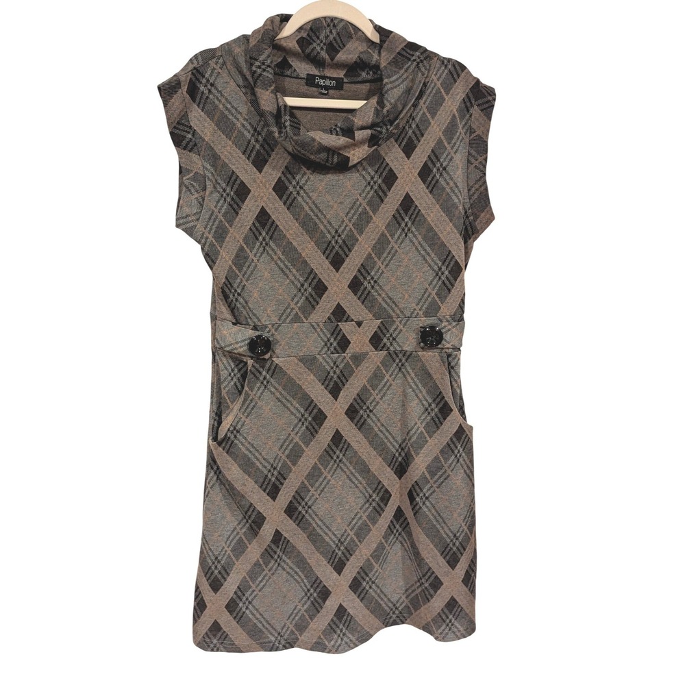 Papillon Dark Academia Cowl Neck Sleeveless Shift‎ Dress with Pockets Size L